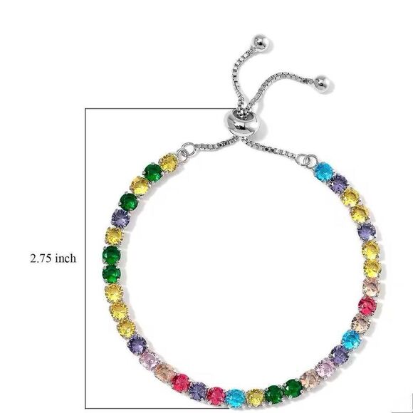 Simulated Multi Color Diamond Tennis Bracelet with Bolo Slider in Silver 6-9 In - Picture 4 of 5